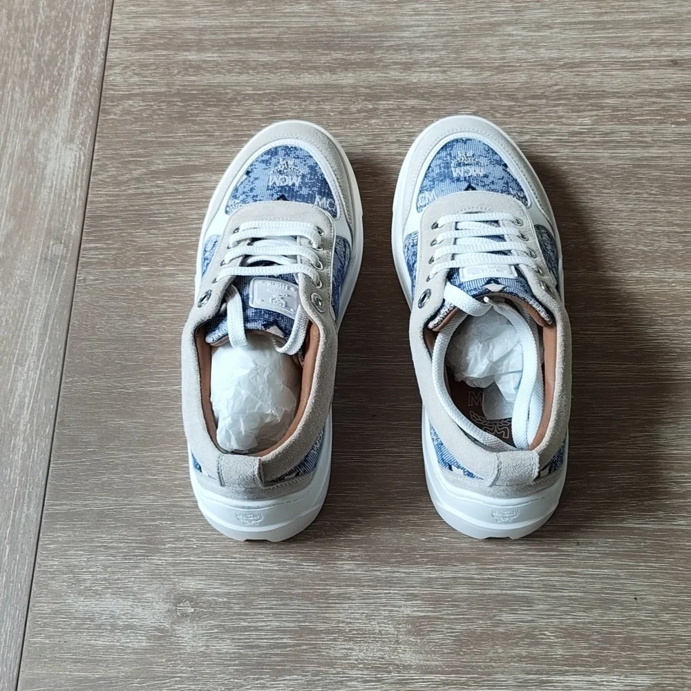 MCM Vintage Monogram‎ Jacquard Low-Top Platform Sneakers Blue 7.5 New in Box